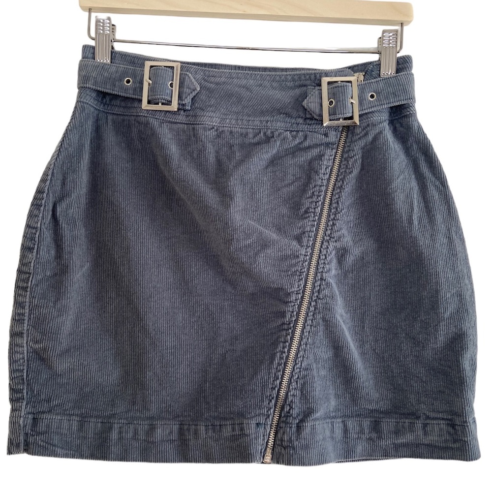 Urban Outfitters Corduroy Skirt Y2K Moto Mini Gray Zipper Buckles Grunge Size M
